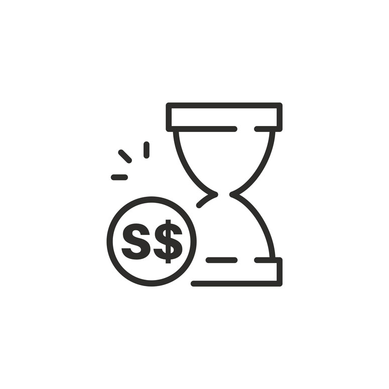 Time and money icon signifying a one hour loan in SG